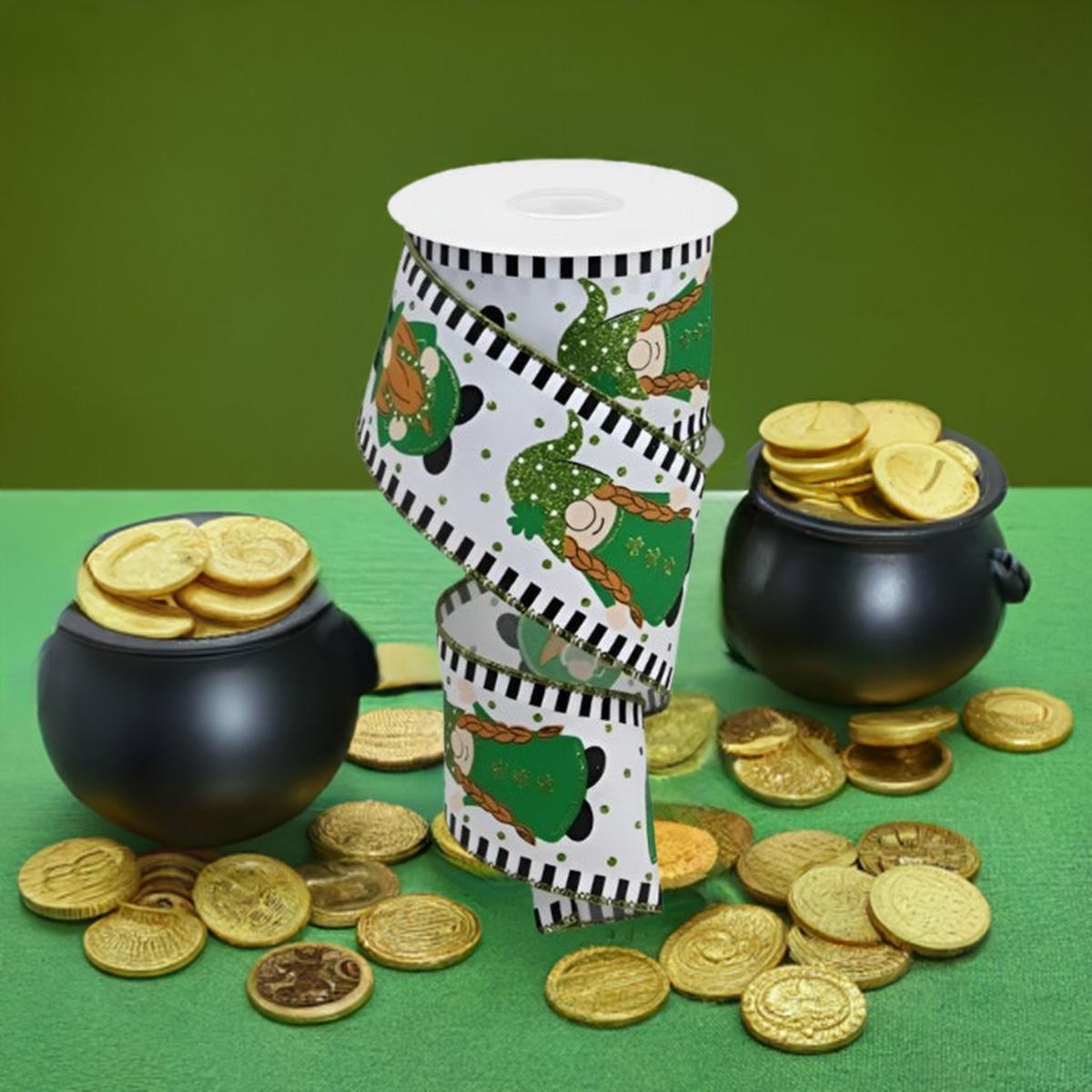 Shop For 2.5" Saint Patrick Gnome Stripe Edge Ribbon: White (10 Yards) at Michelle's aDOORable Creations
