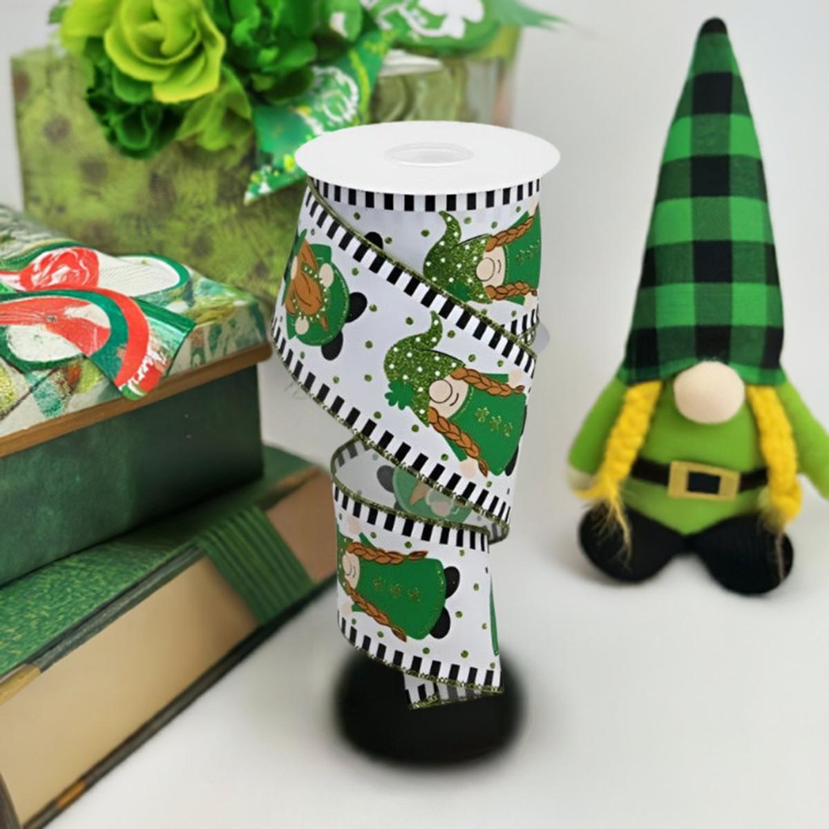 Shop For 2.5" Saint Patrick Gnome Stripe Edge Ribbon: White (10 Yards) at Michelle's aDOORable Creations