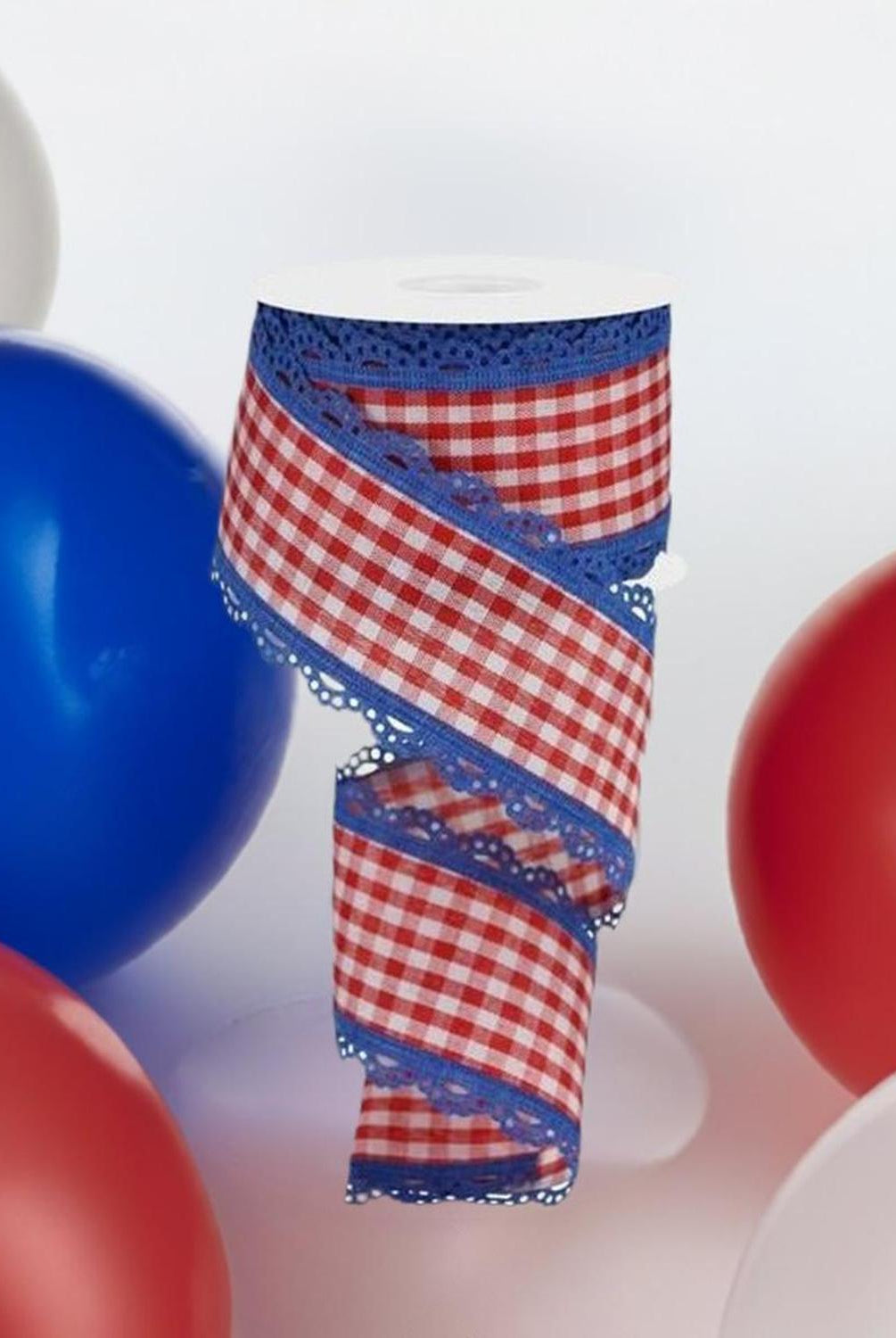 2.5" Scalloped Edge Gingham Ribbon: Red, White & Blue (10 Yard)
