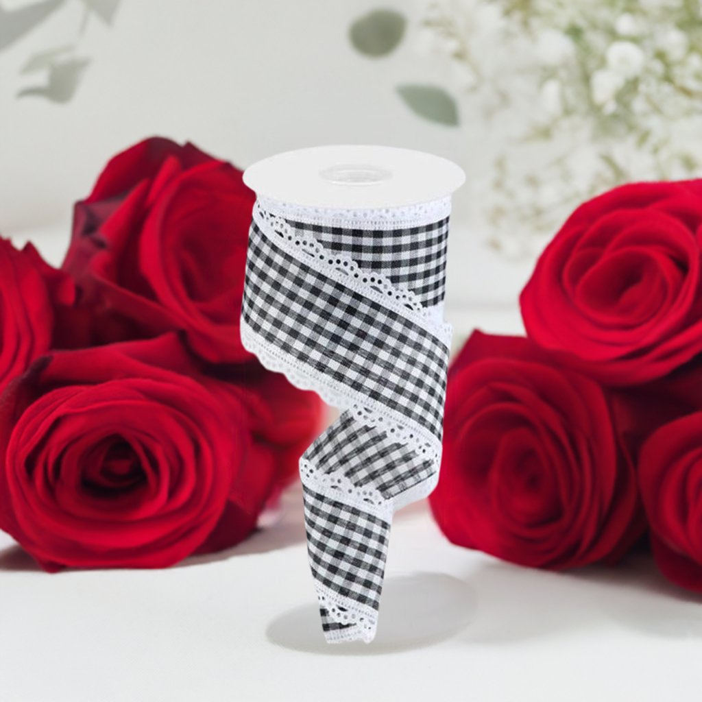 Shop For 2.5" Scalloped Edge Gingham Ribbon: White (10 Yard) at Michelle's aDOORable Creations