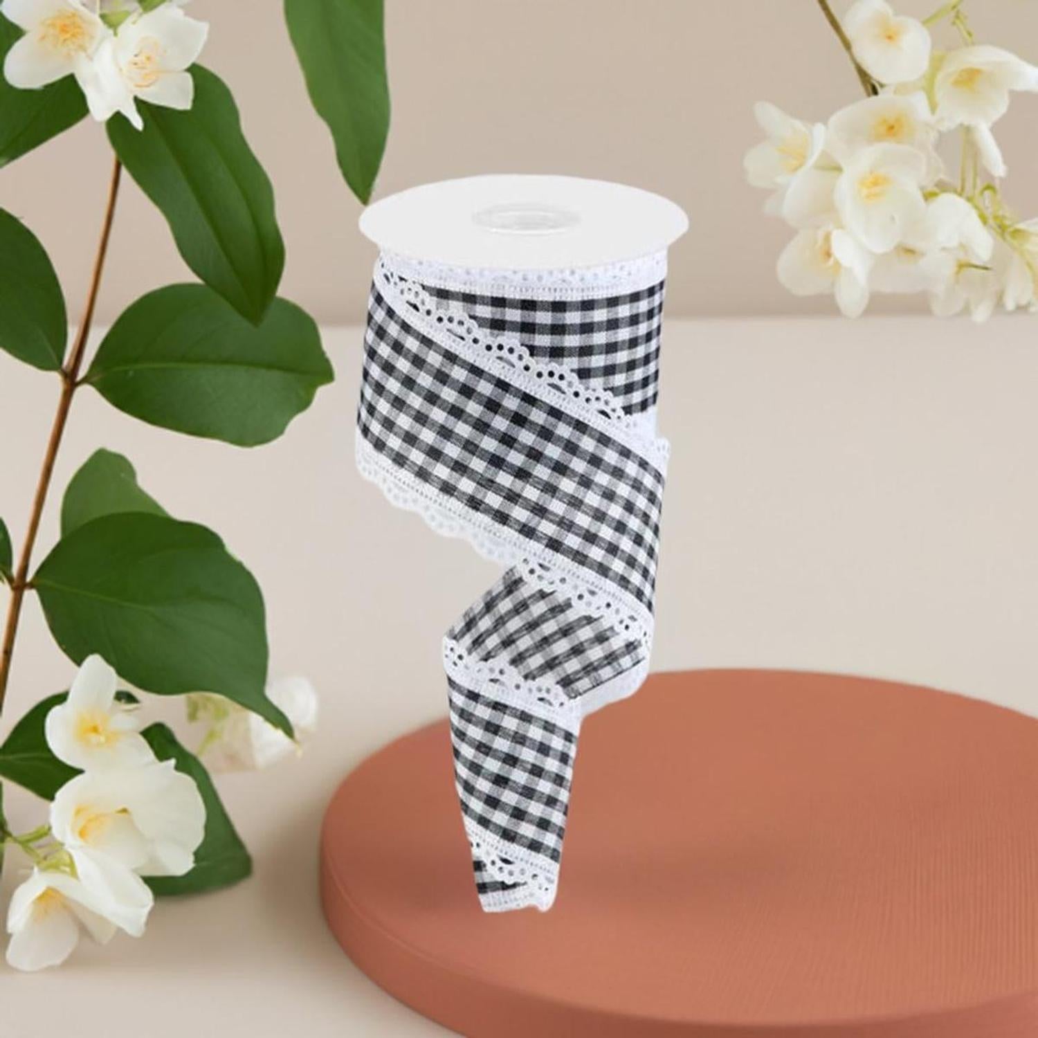 2.5" Scalloped Edge Gingham Ribbon: White (10 Yard)