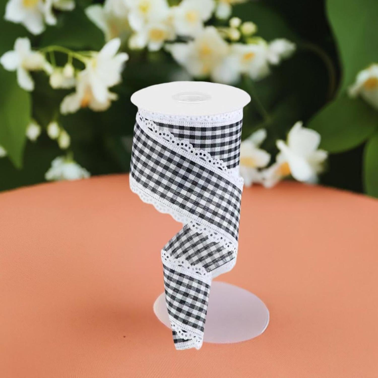 2.5" Scalloped Edge Gingham Ribbon: White (10 Yard)