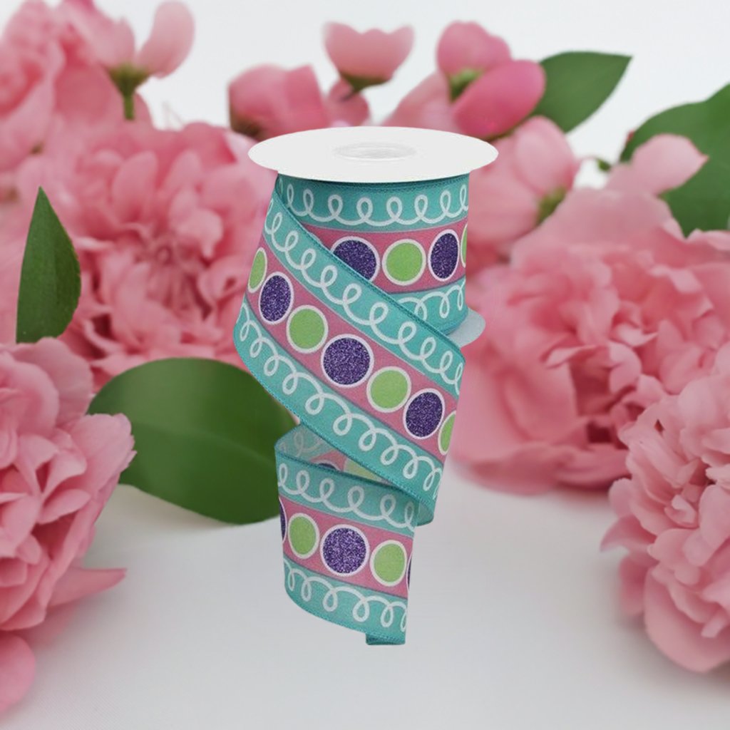 Shop For 2.5" Striped Glitter Circle Loops Ribbon: Teal (10 Yards) at Michelle's aDOORable Creations