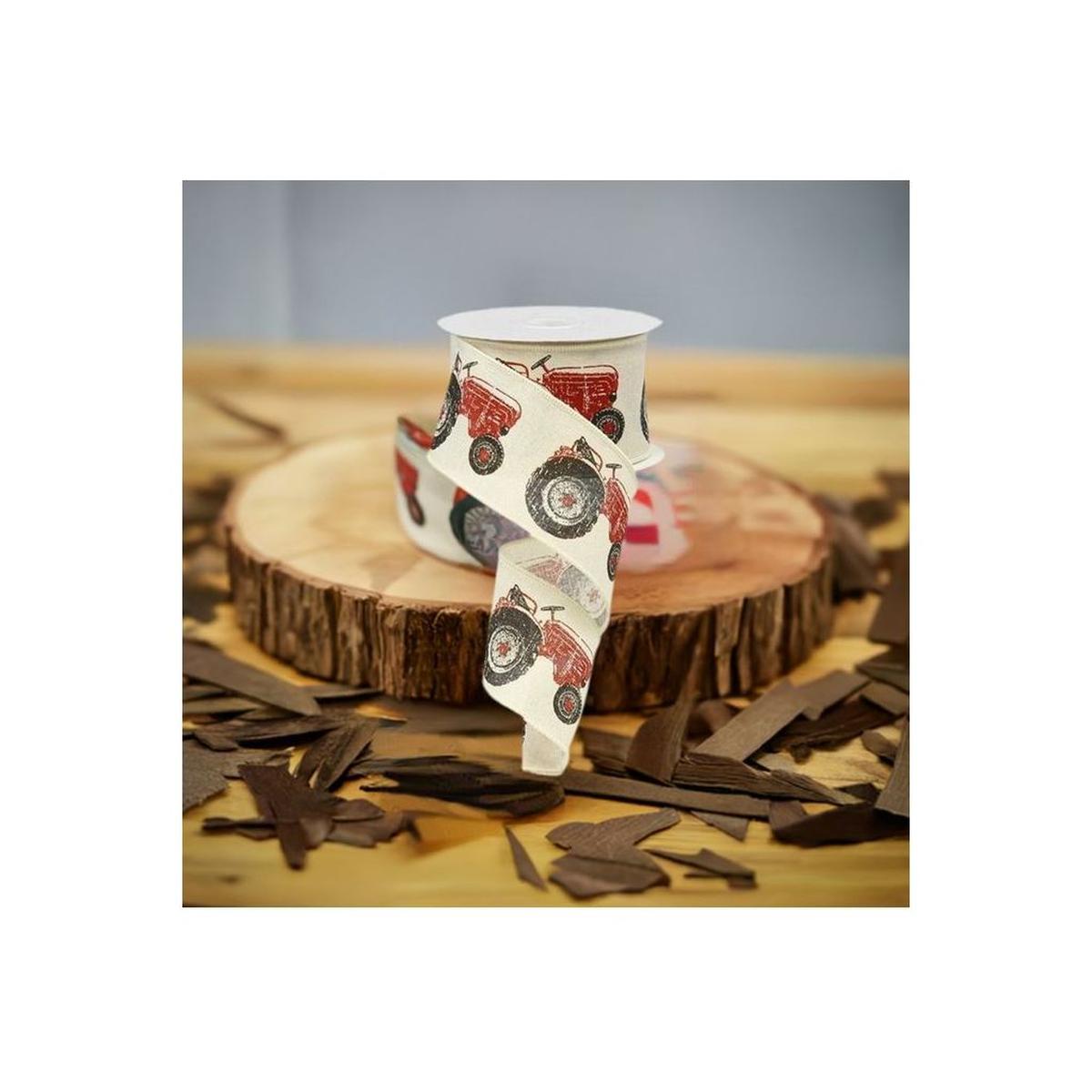 Shop For 2.5" Tractor on Royal Burlap Ribbon: Cream & Red (10 Yards) at Michelle's aDOORable Creations
