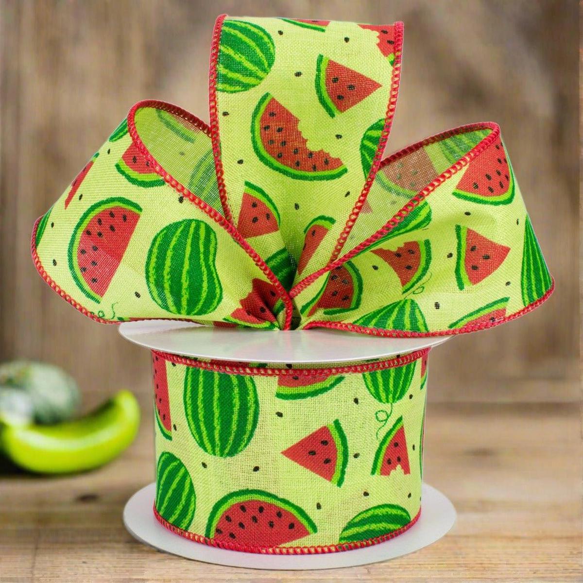 Shop For 2.5" Watermelon Slices Canvas Ribbon: Bright Green (10 Yards) at Michelle's aDOORable Creations