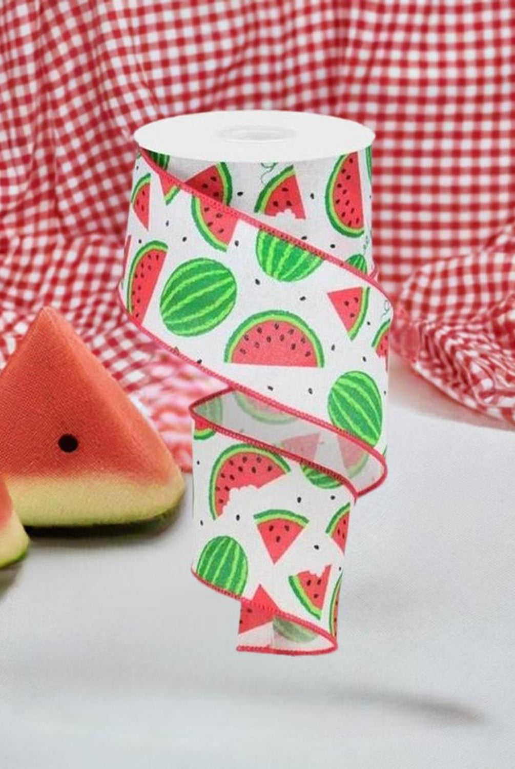 2.5" Watermelon Slices Canvas Ribbon: White (10 Yards)