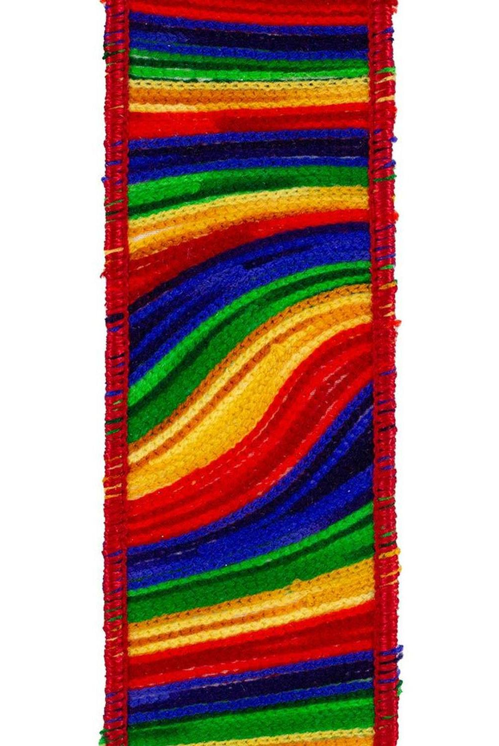 Shop For 2.5" Waves Embroidery Dupioni Backed Ribbon: Rainbow (5 Yards) at Michelle's aDOORable Creations