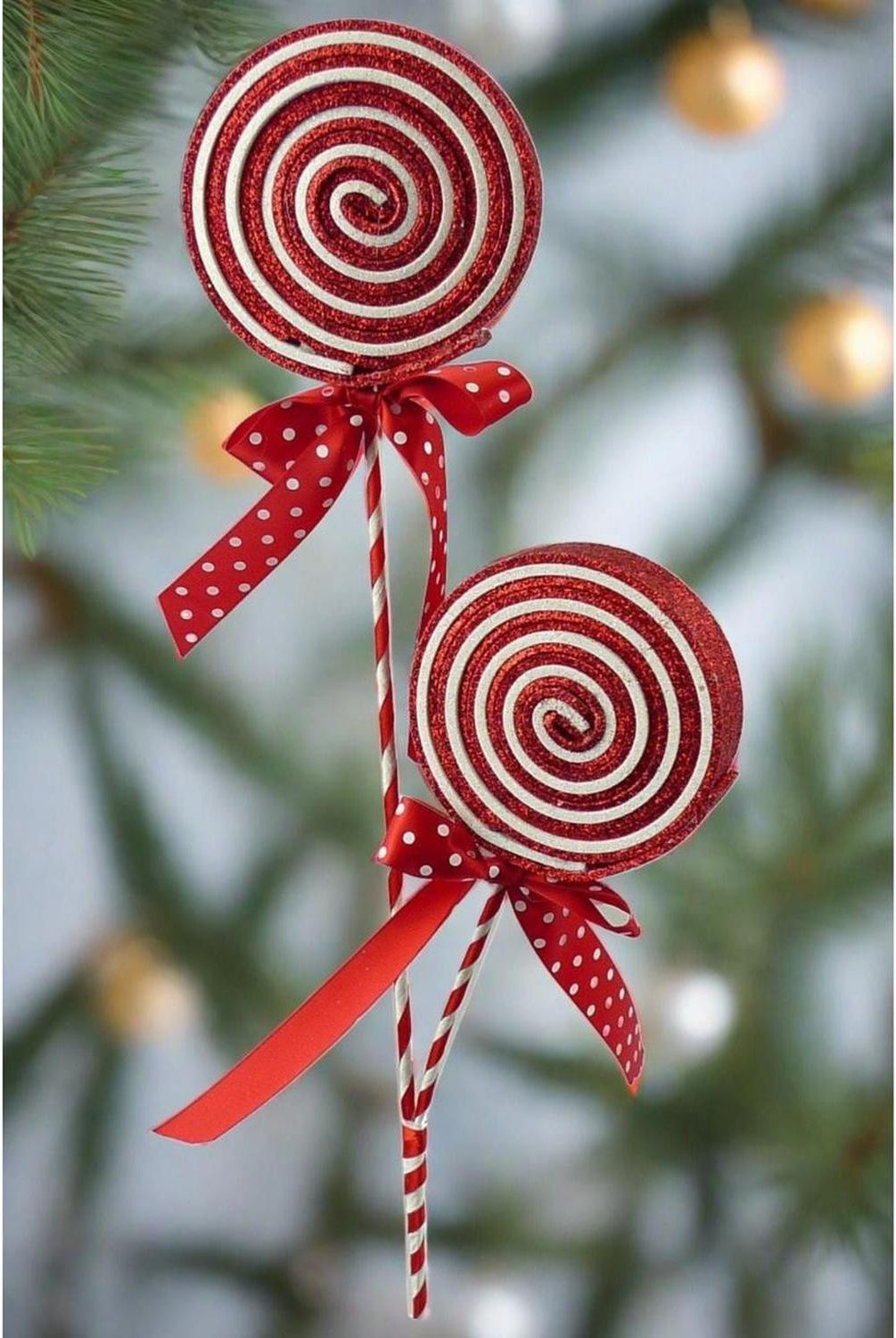27" Glitter Lollipop Spray: Red & White