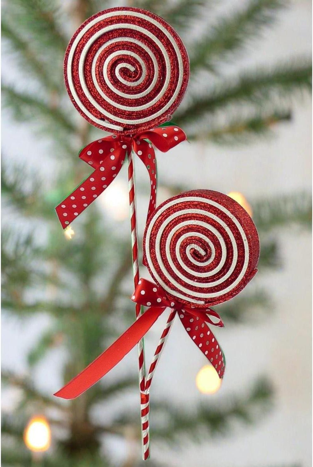 27" Glitter Lollipop Spray: Red & White