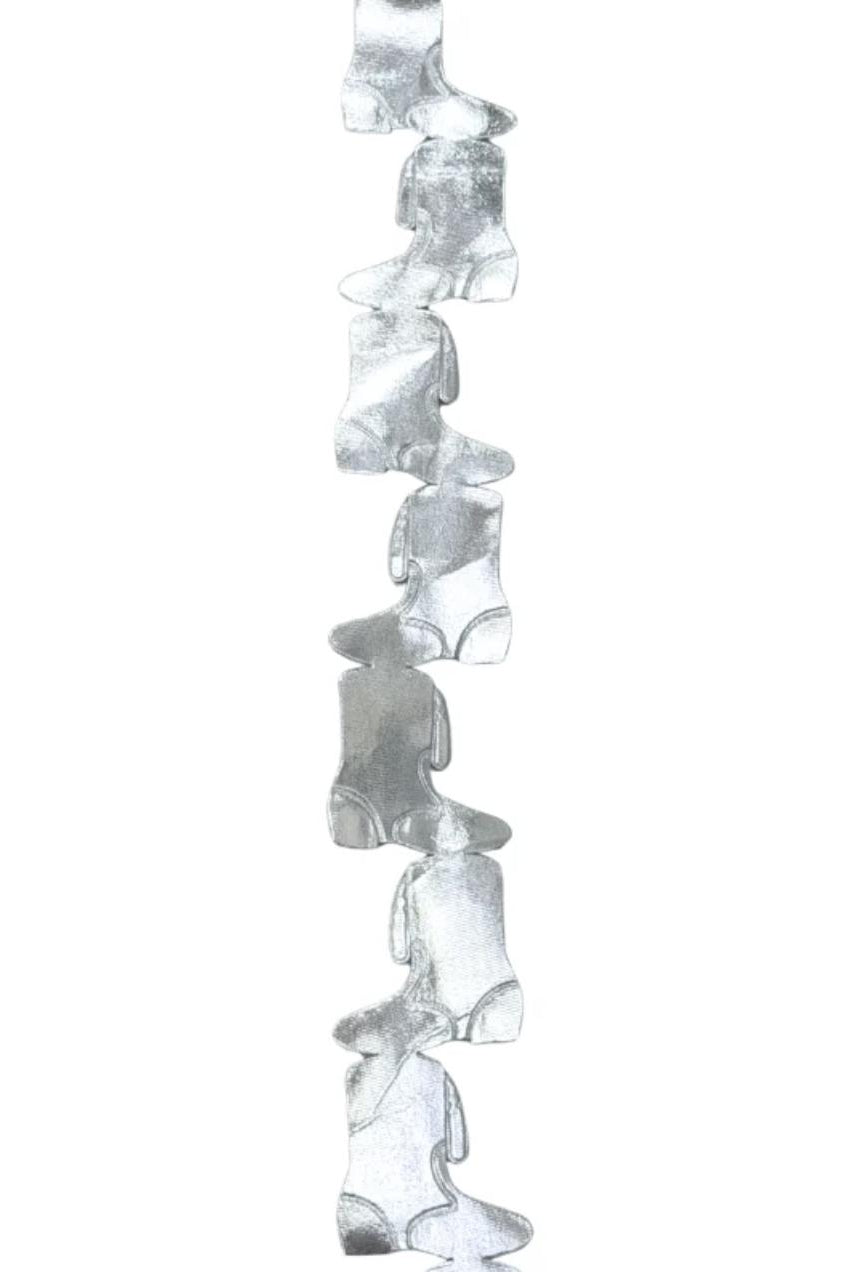 Silver metallic vinyl die-cut boot garland with shiny finish