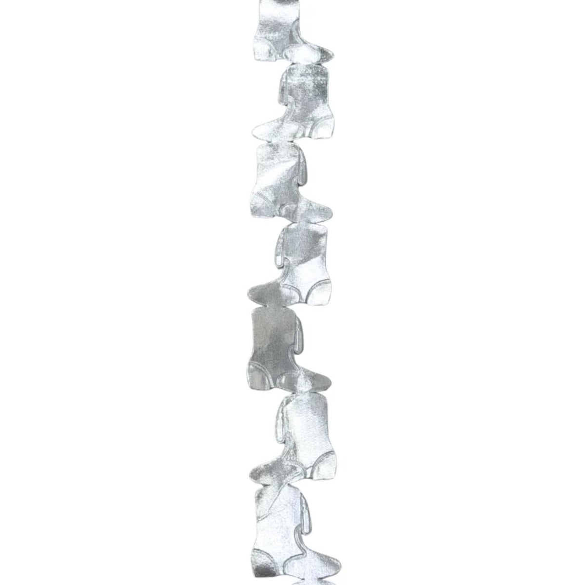 Silver metallic vinyl die-cut boot garland with shiny finish