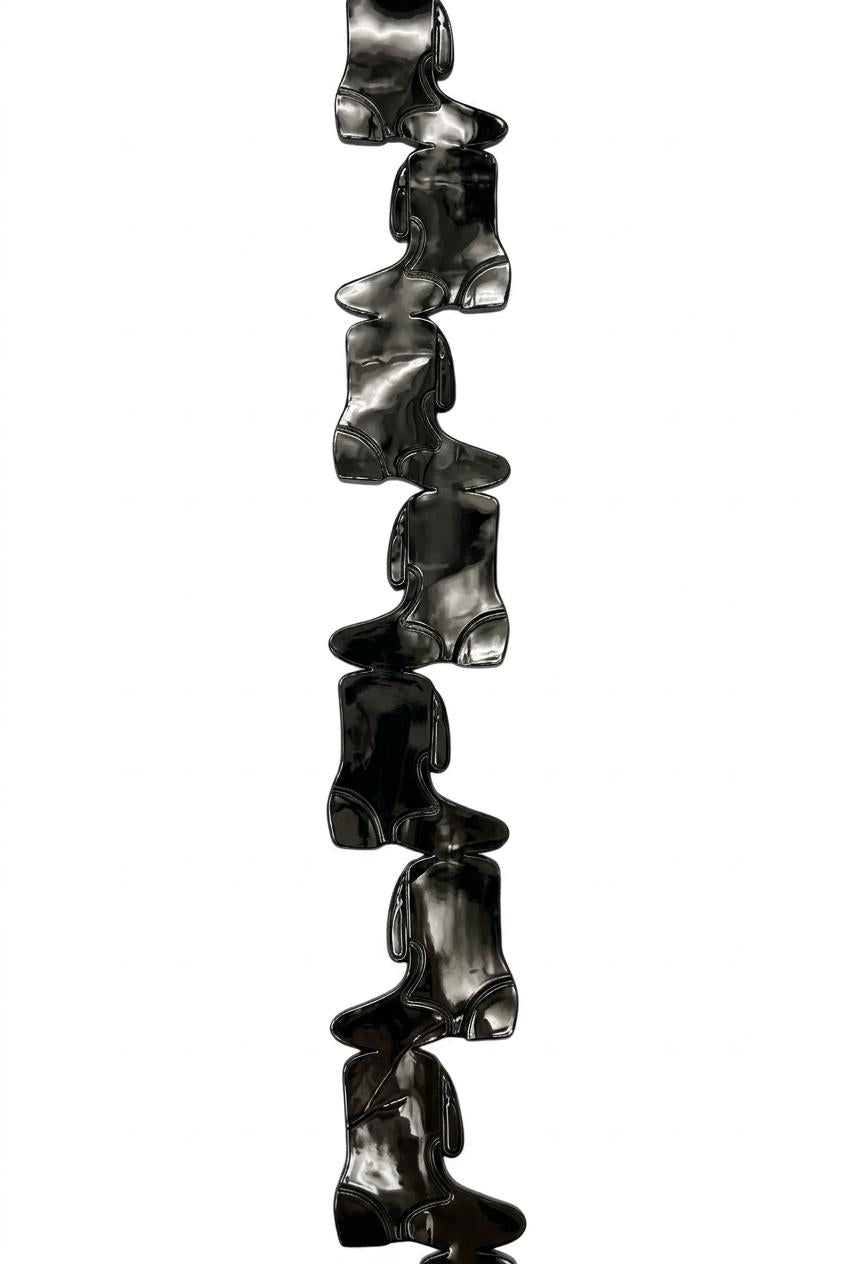 Black metallic vinyl drill team boot garland for homecoming mums