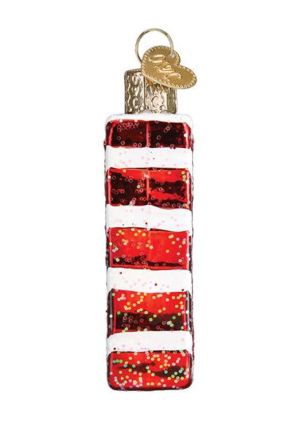 Glass Letter to Santa ornament featuring red and white stripes with glitter accents and a gold heart-shaped charm.