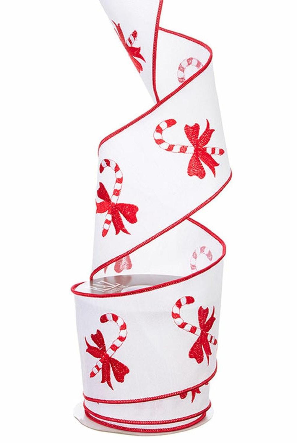 4" Candy Cane Embroidered Ribbon: Red (10 Yards)