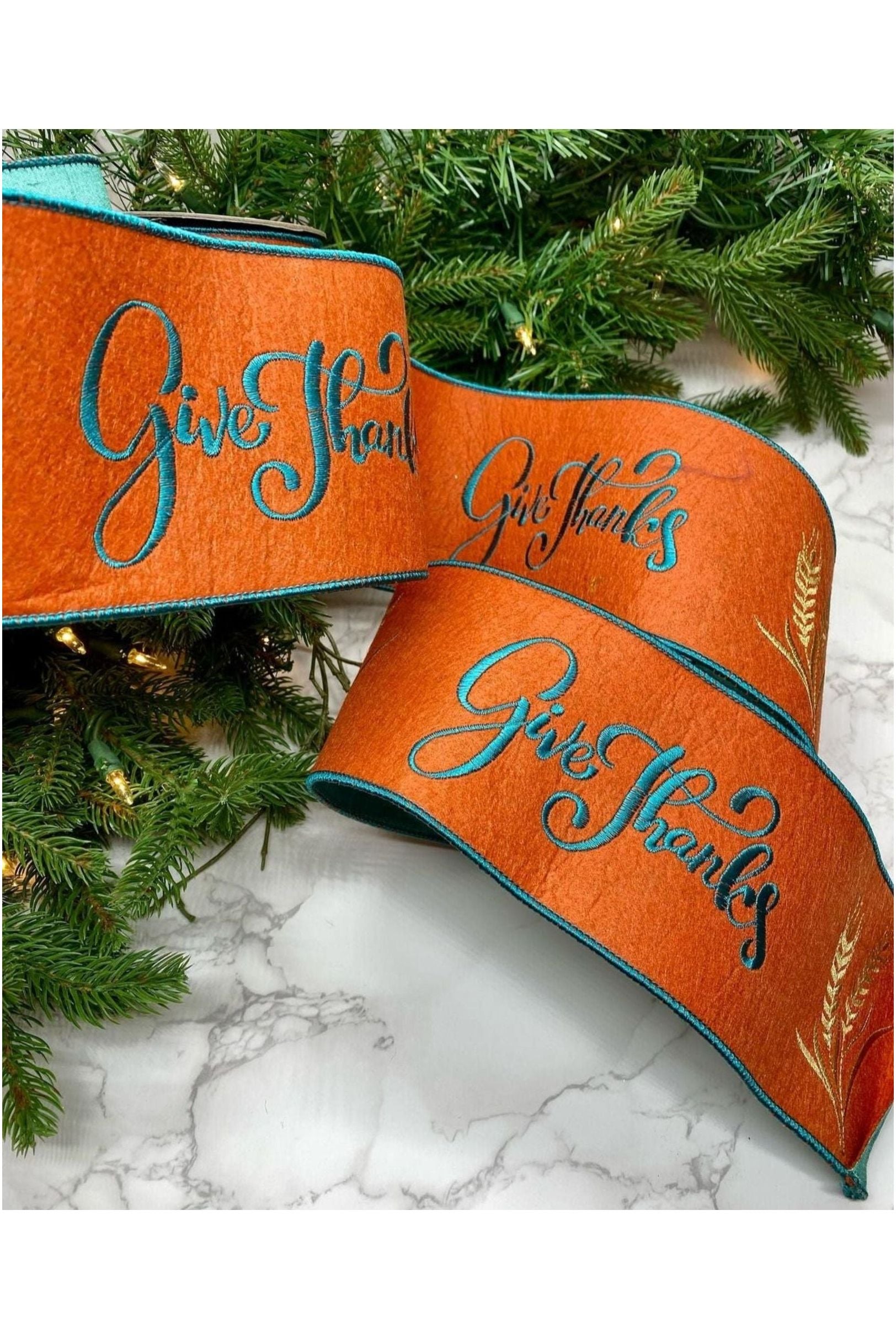 Shop For 4" Embroidery Give Thanks Felt Ribbon: Orange (5 Yards) at Michelle's aDOORable Creations