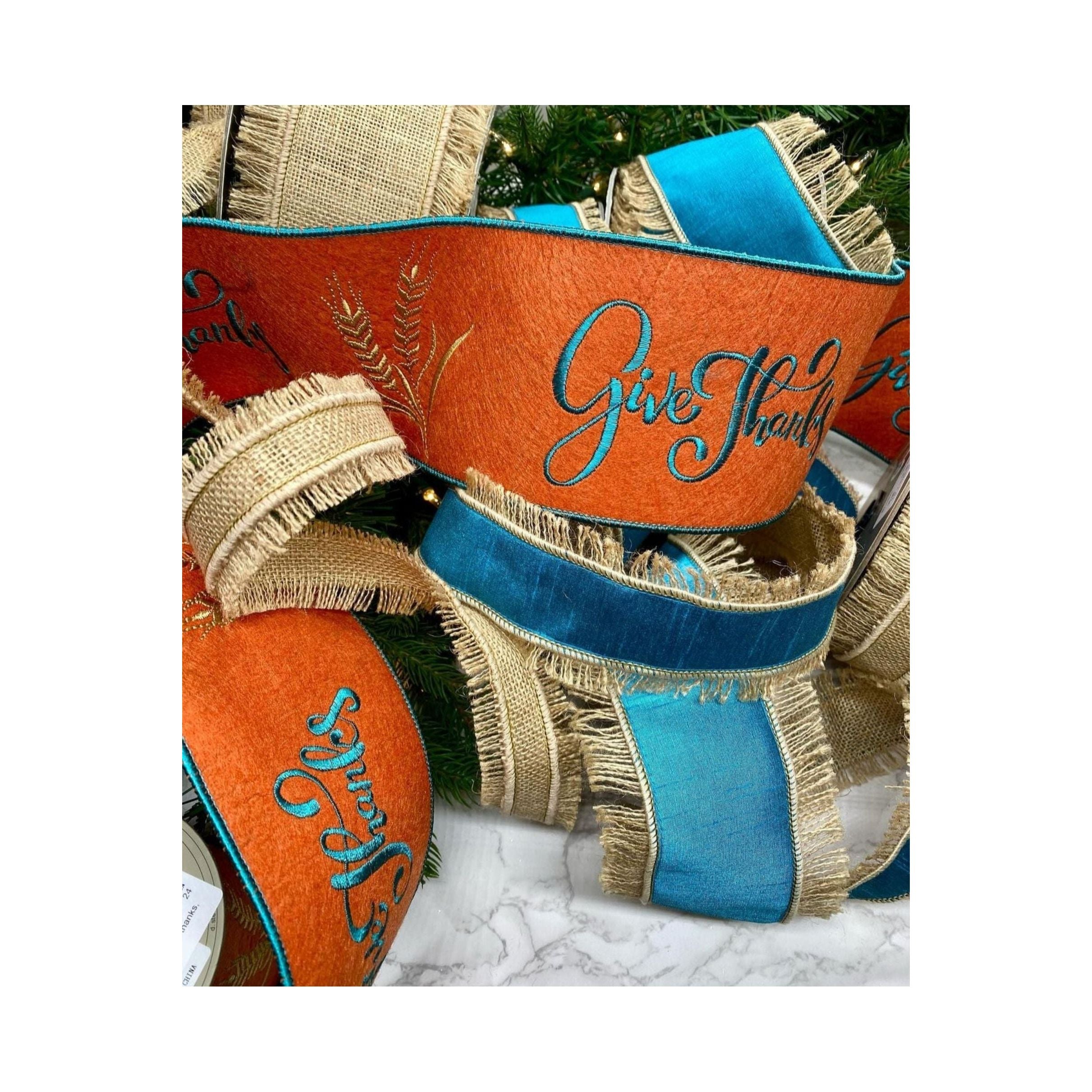 Shop For 4" Embroidery Give Thanks Felt Ribbon: Orange (5 Yards) at Michelle's aDOORable Creations