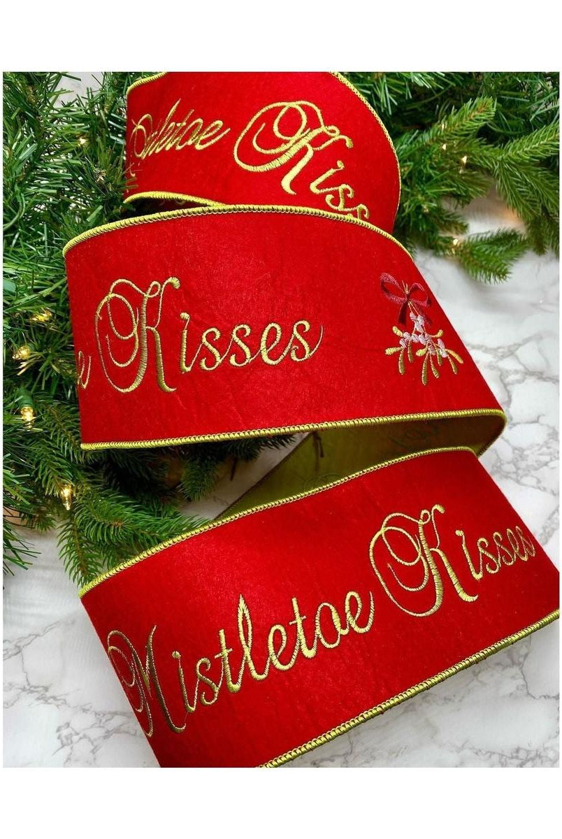 Shop For 4" Embroidery Mistletoe Kisses Felt Ribbon: Red (5 Yards) at Michelle's aDOORable Creations