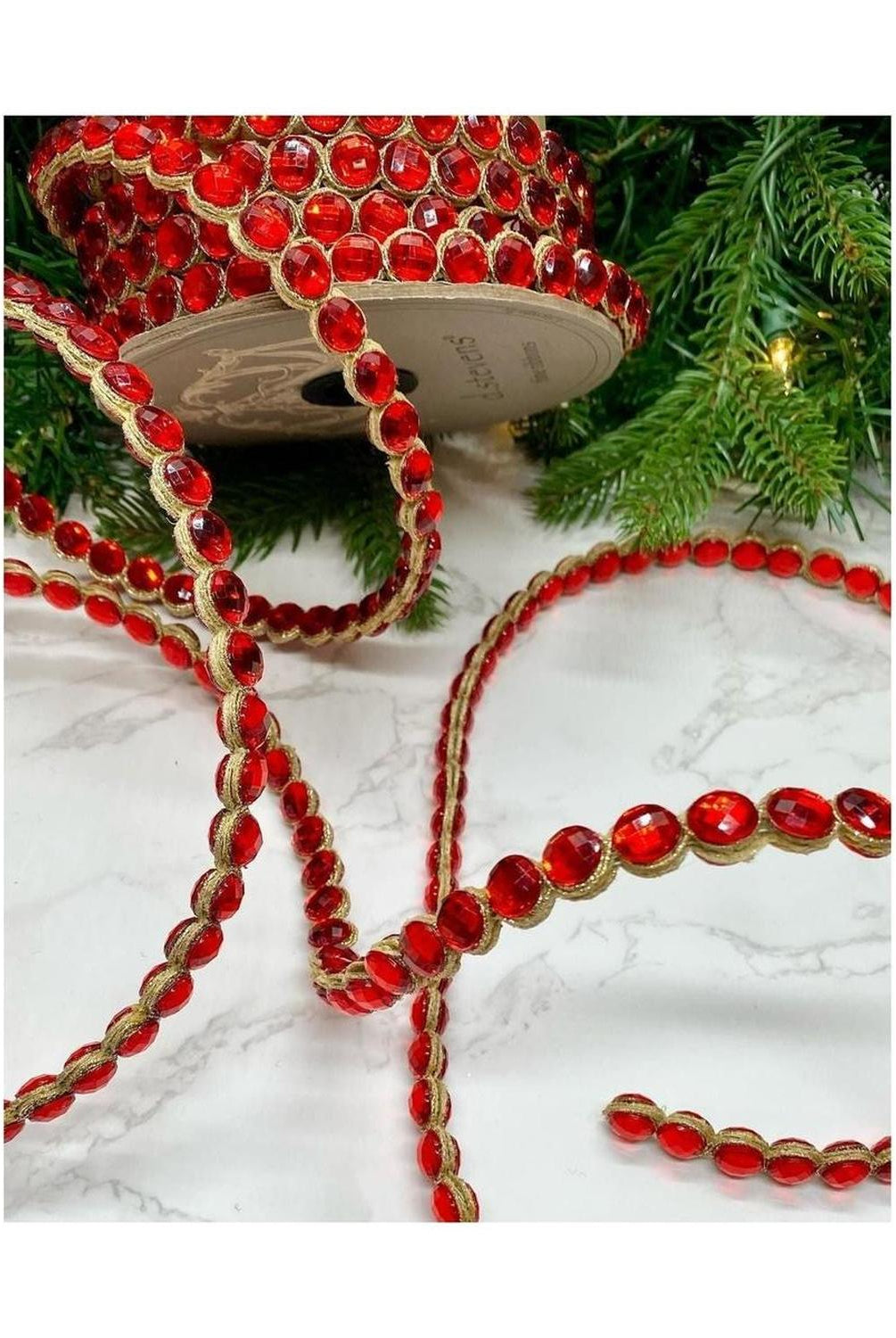 .5" Crown Jewel Garland Ribbon: Red (10 Yards)