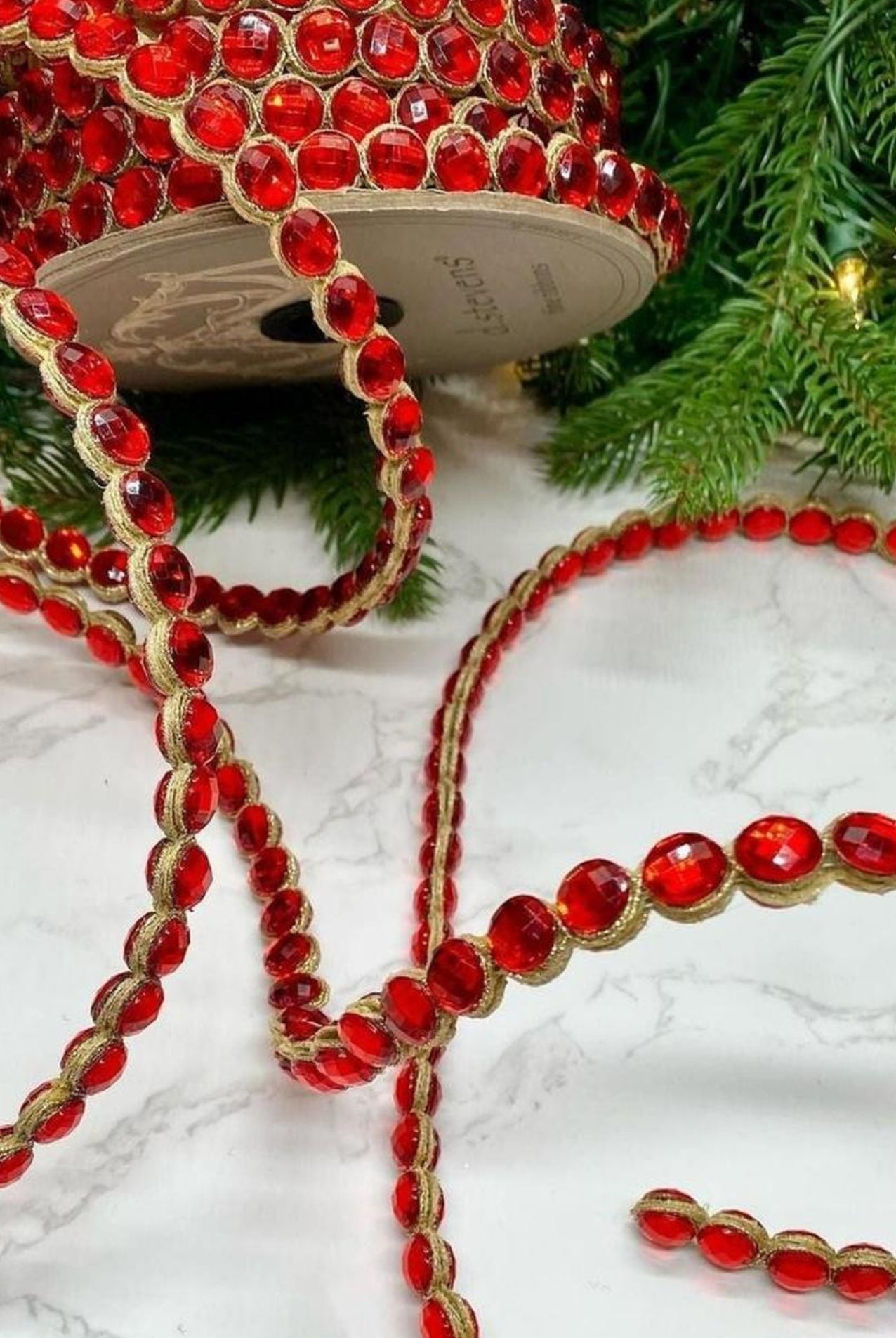.5" Crown Jewel Garland Ribbon: Red (10 Yards)