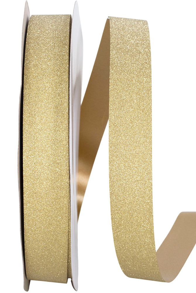 Gold diamond dust non-wired ribbon spool with loose end