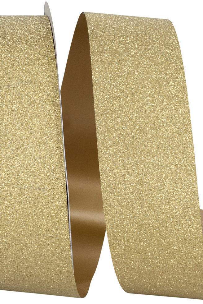 2 inch gold diamond dust non-wired ribbon roll unspooling
