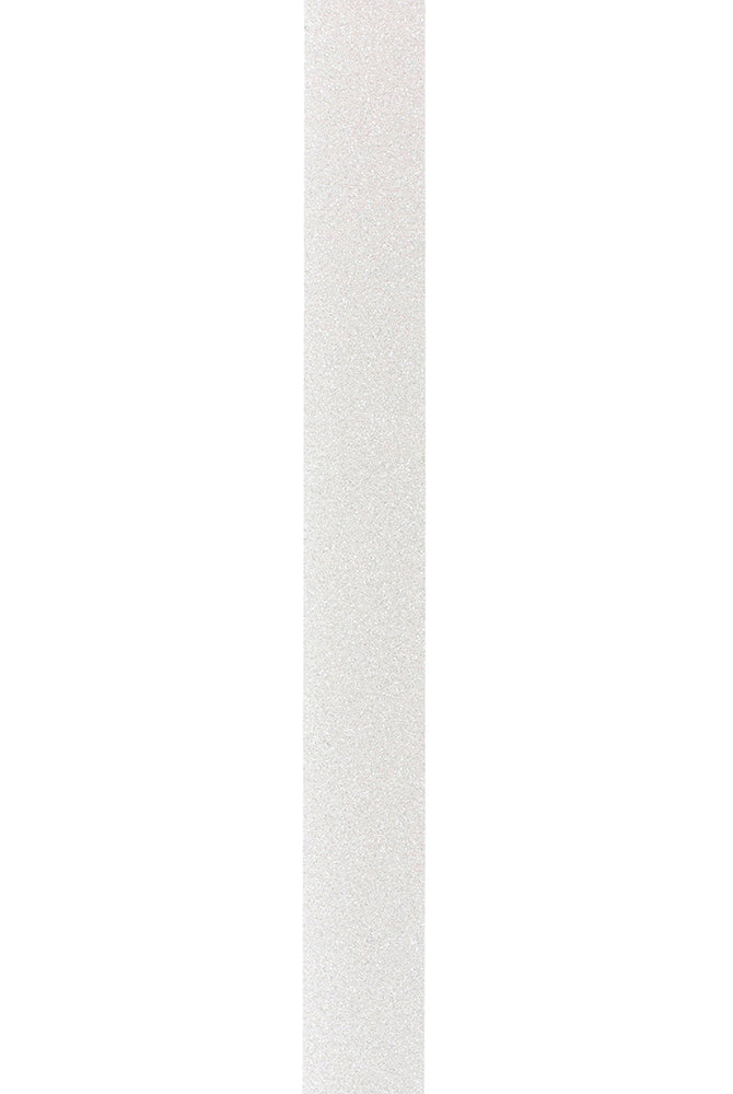 Close-up of white diamond dust glitter ribbon showing sparkling textured surface