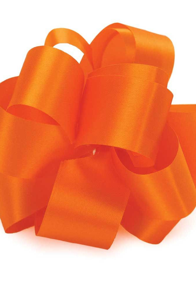 Bright orange non-wired satin acetate ribbon tied in a decorative bow with a smooth, luxurious finish.