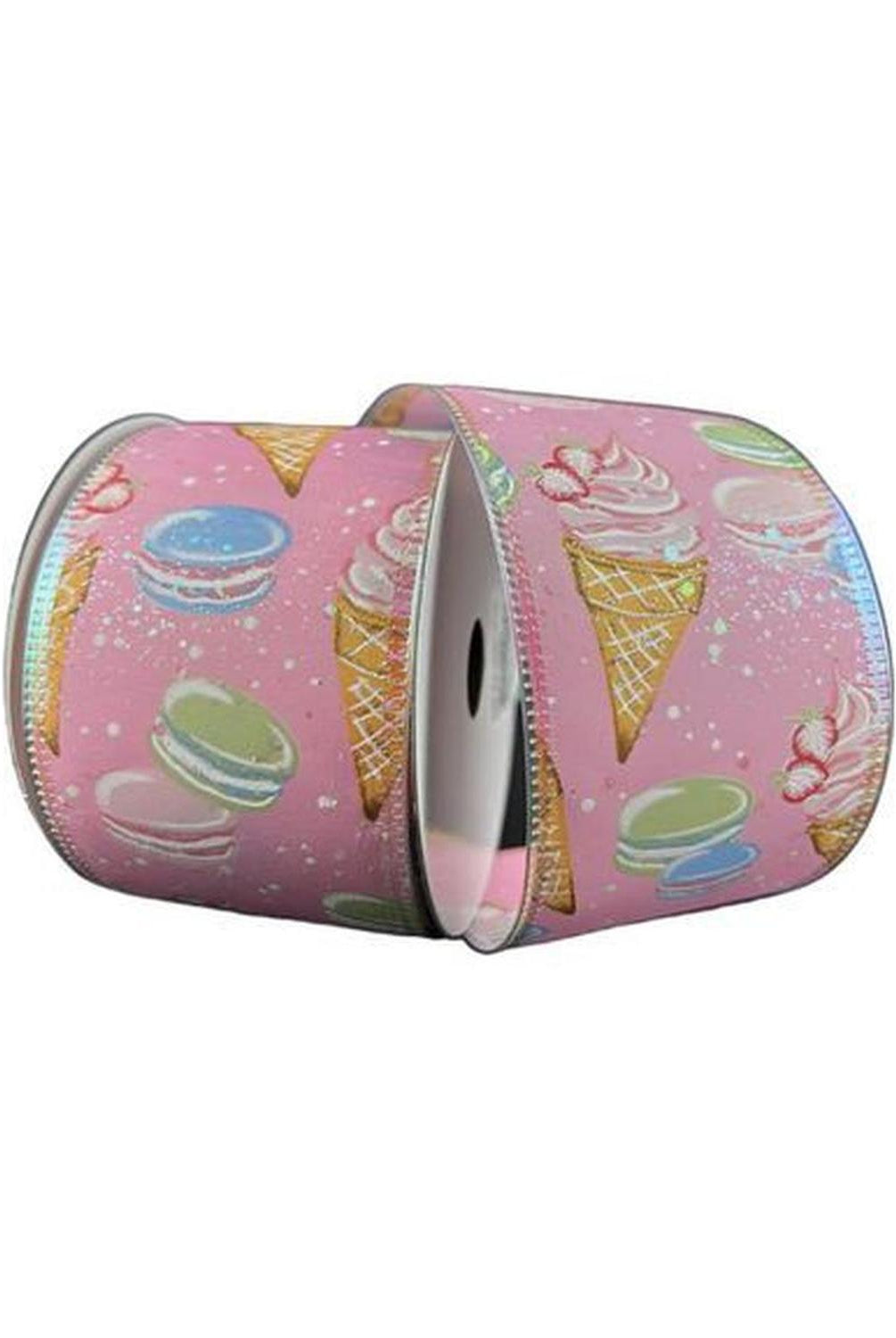 2.5" Ice Cream Macarons Ribbon: Pink (10 Yards)