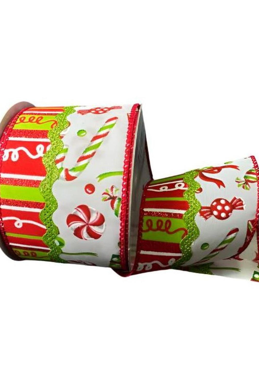 2.5" Glitter Loopy Ric Rac Ribbon: Lime, Red, White