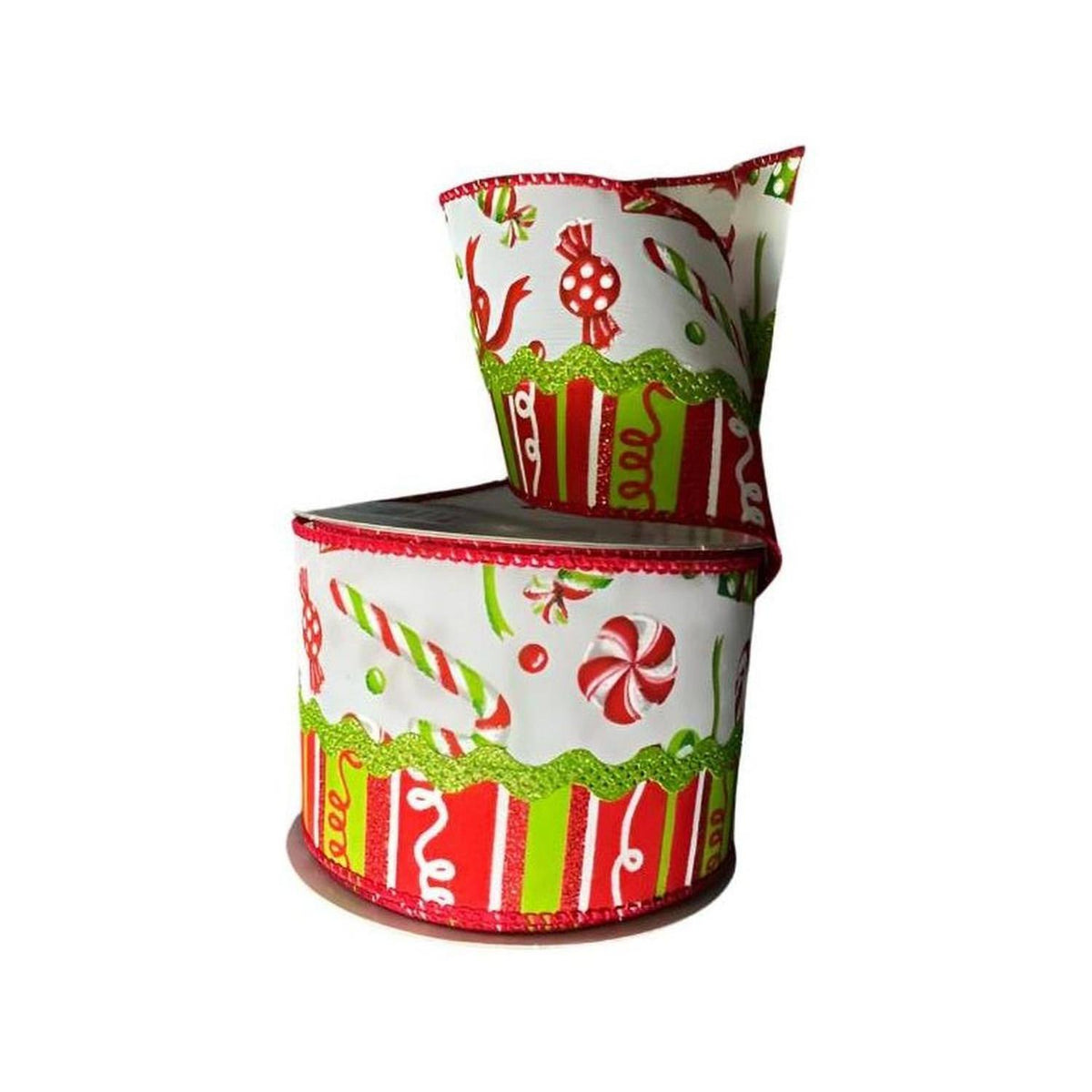 Lime red and white glitter ric rac ribbon with candy cane pattern