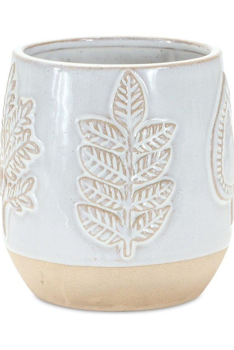 Shop For Two Tone Porcelain Planter with Leaf Design (Set of 2) at Michelle's aDOORable Creations