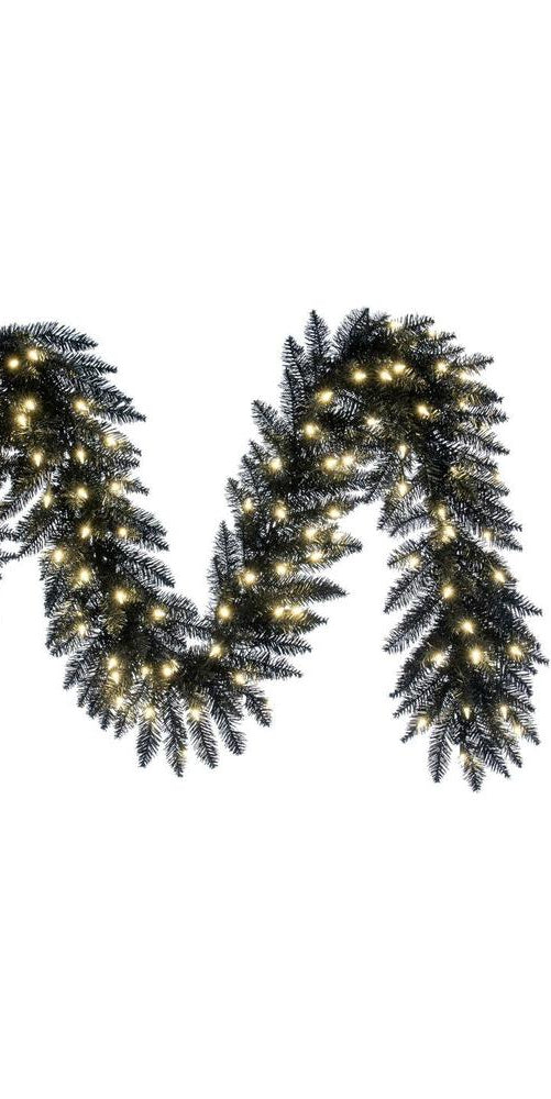 9' Black Fir Artificial Christmas Garland, Warm White LED Lights - Michelle's aDOORable Creations - Garland