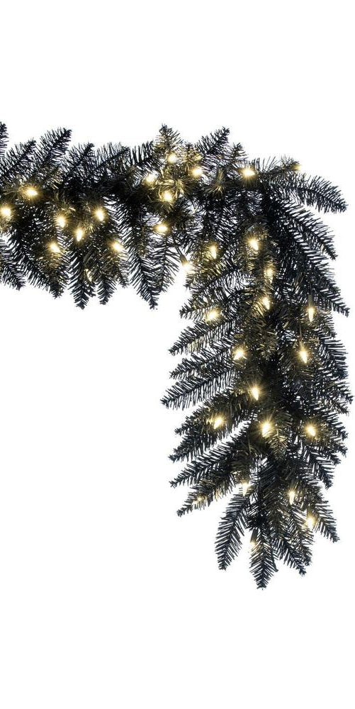 9' Black Fir Artificial Christmas Garland, Warm White LED Lights - Michelle's aDOORable Creations - Garland