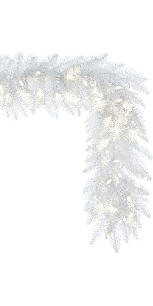 9' White Artificial Christmas Garland, Warm White LED Lights - Michelle's aDOORable Creations - Garland