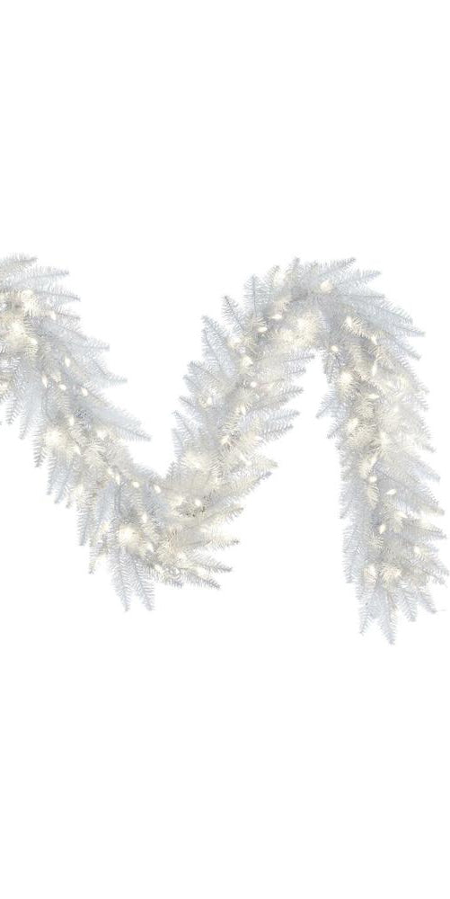 9' White Artificial Christmas Garland, Warm White LED Lights - Michelle's aDOORable Creations - Garland