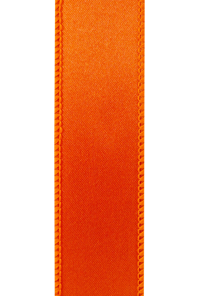 1.5-inch vibrant orange satin ribbon with a flexible wired edge for crafting and decorative bows.