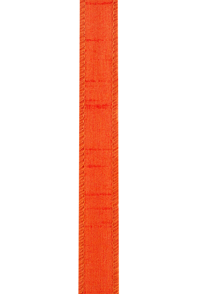 7/8-inch orange Dupioni Supreme ribbon with a textured weave and wired edges for crafting and gift wrapping.