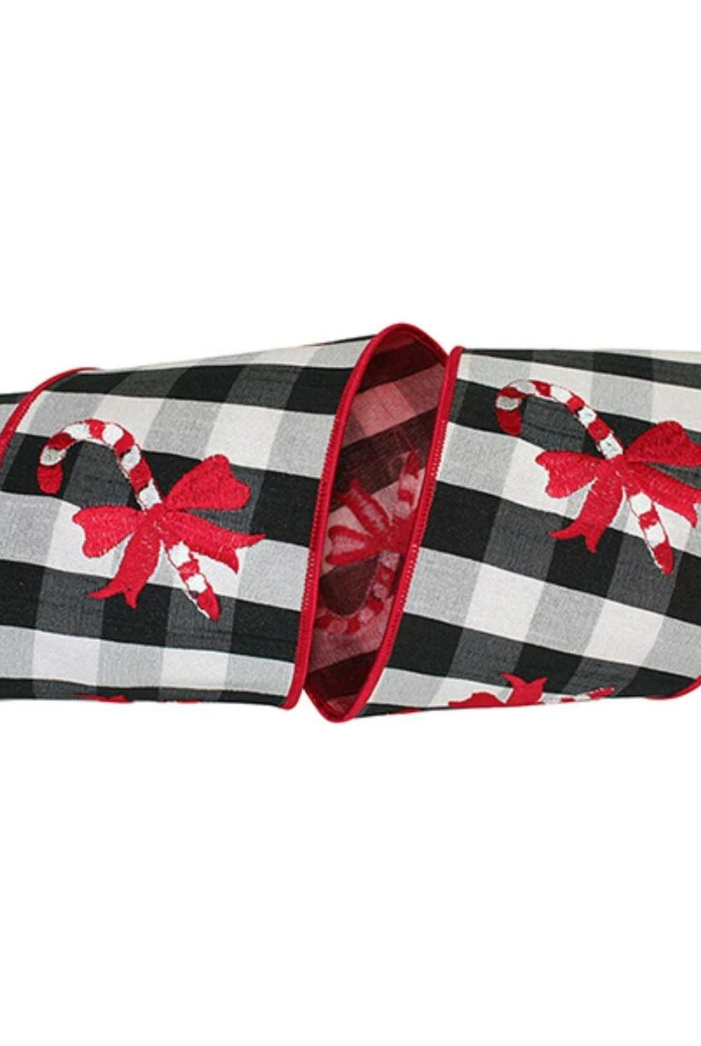 4" Candy Cane Check Embroidery Ribbon: Black & White (5 Yards)