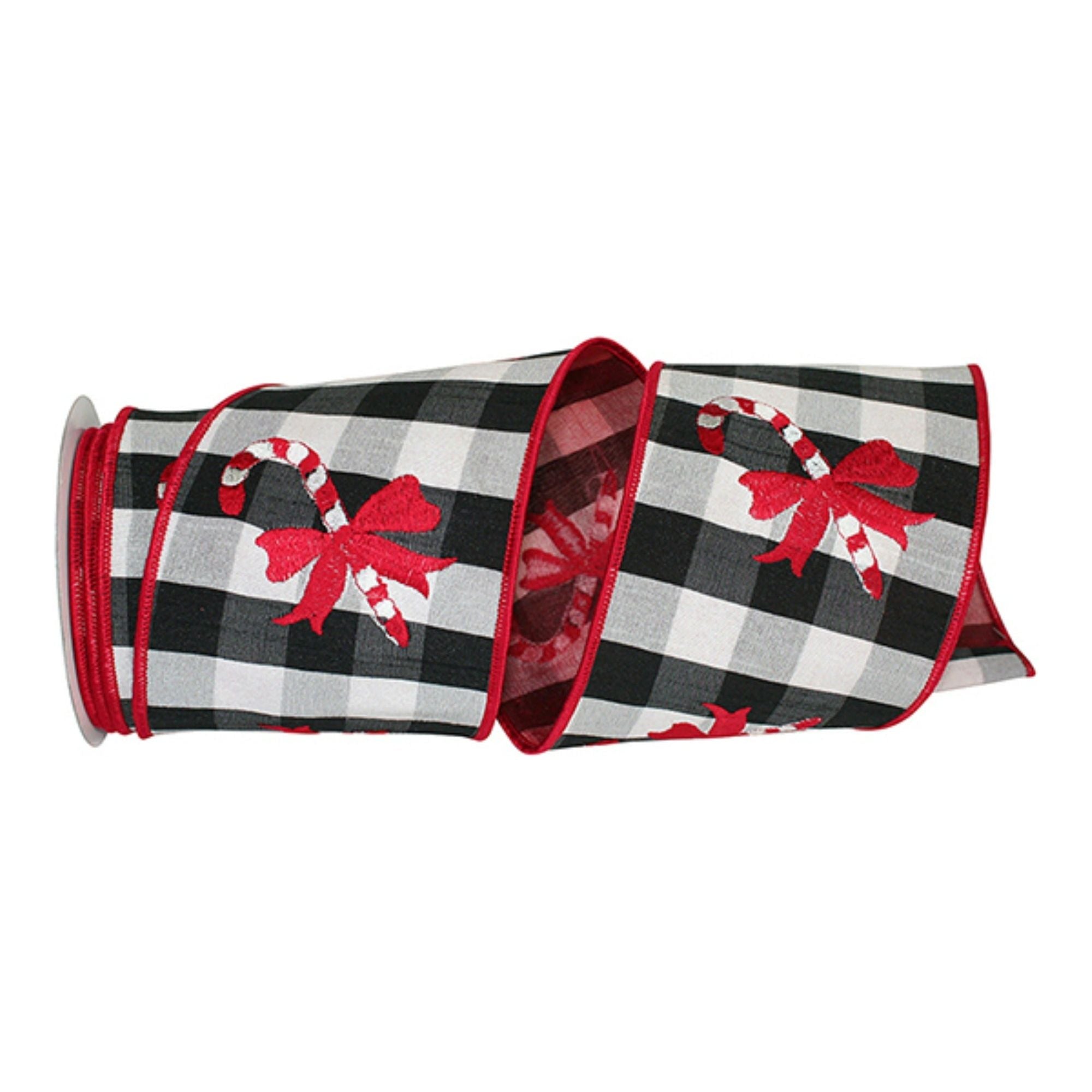 Shop For 4" Candy Cane Check Embroidery Ribbon: Black & White (5 Yards) at Michelle's aDOORable Creations