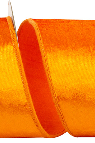 4-inch orange velvet plush ribbon with wired edges for crafting and gift wrapping.
