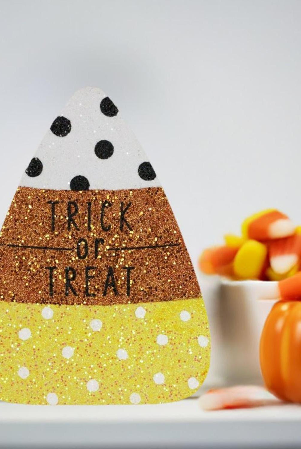 9.5" Glitter Eva Trick or Treat Candy Corn Sign