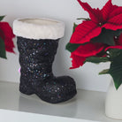 Shop For 9.5" Glitter Fur Santa Boot: Black at Michelle's aDOORable Creations