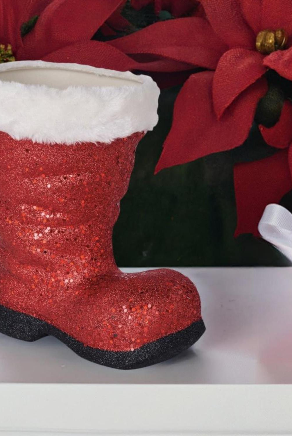 9.5" Glitter Fur Santa Boot: Red