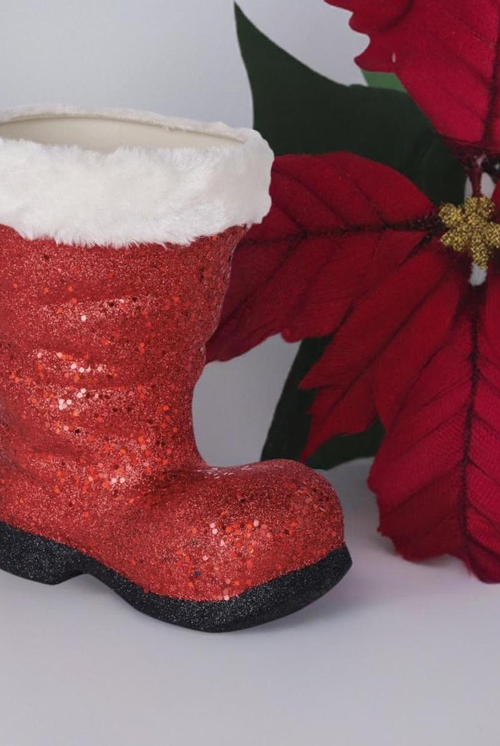 9.5" Glitter Fur Santa Boot: Red