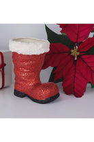 9.5" Glitter Fur Santa Boot: Red - Michelle's aDOORable Creations - Holiday Ornaments