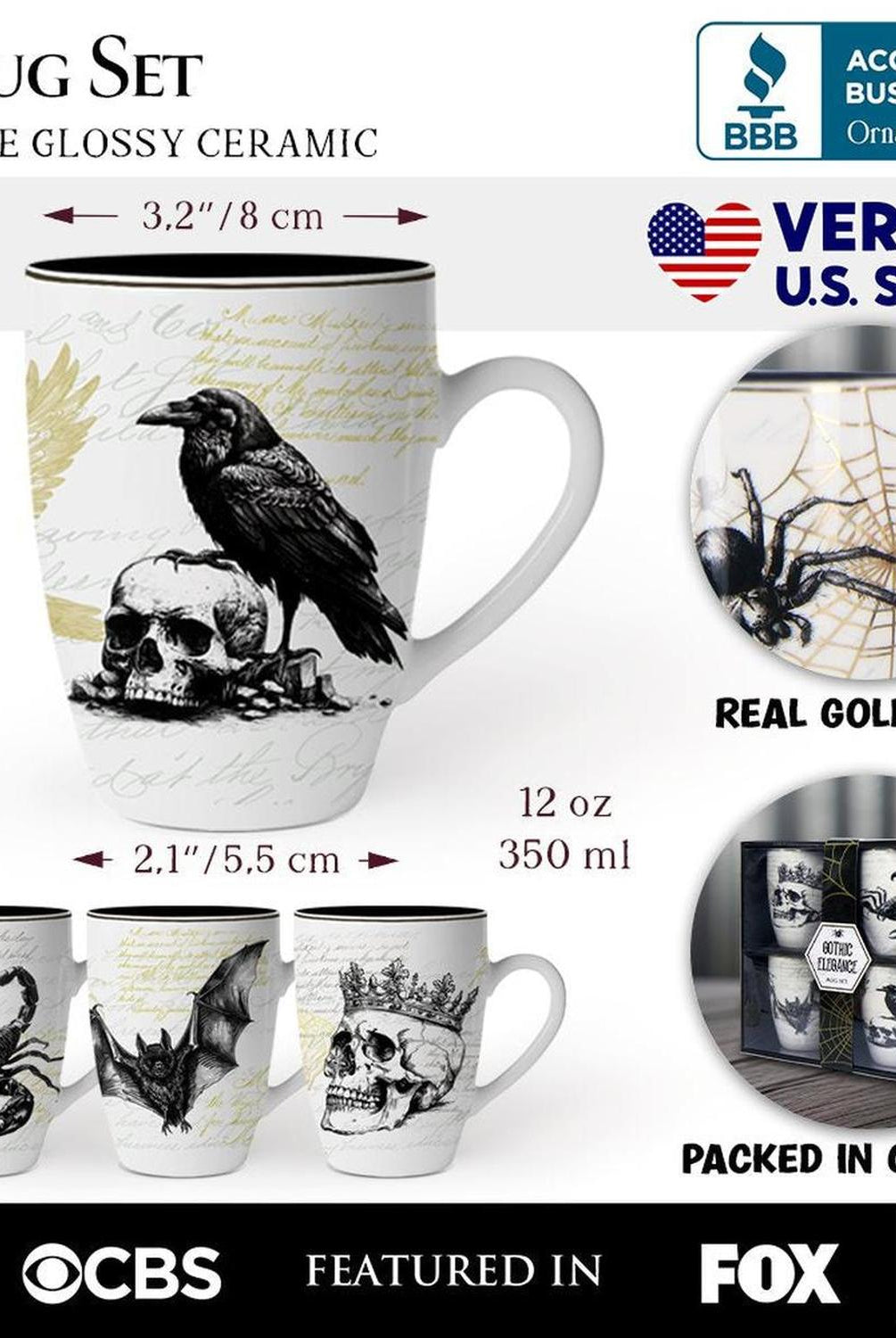 Elegant Halloween Goth Set of 4 Ceramic Mugs