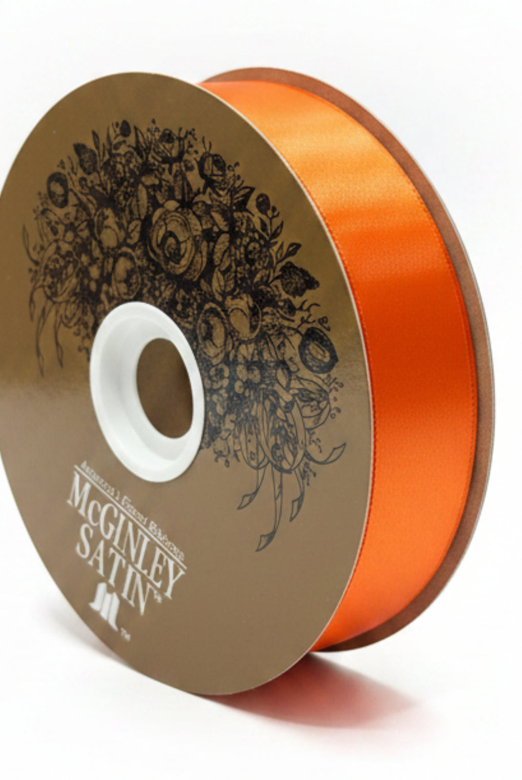 100-yard spool of #9 orange satin acetate ribbon with a smooth, non-wired finish for crafts and floral arrangements.