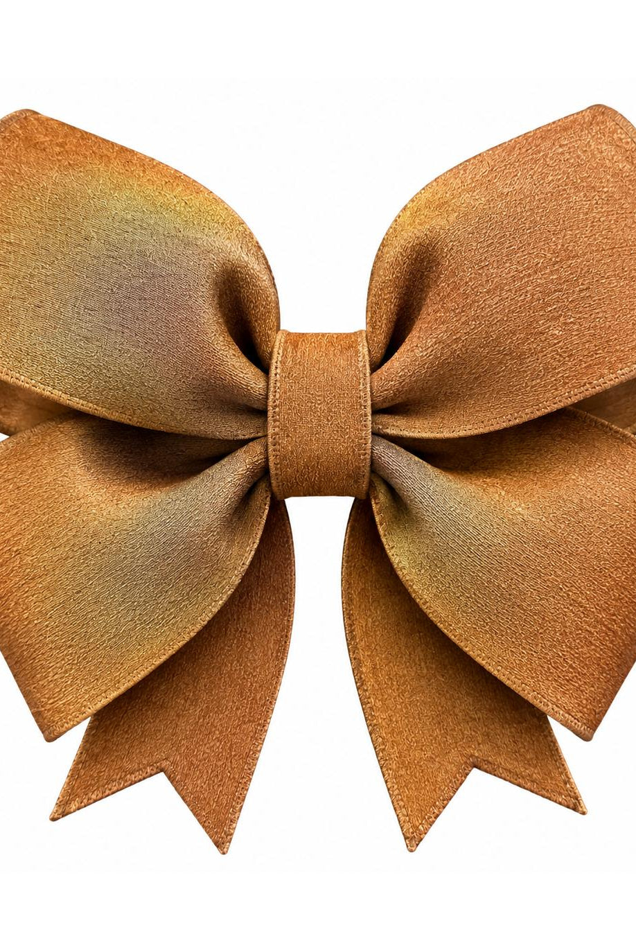 2.5-inch brown metallic satin ribbon tied into a decorative bow with structured wired edges.