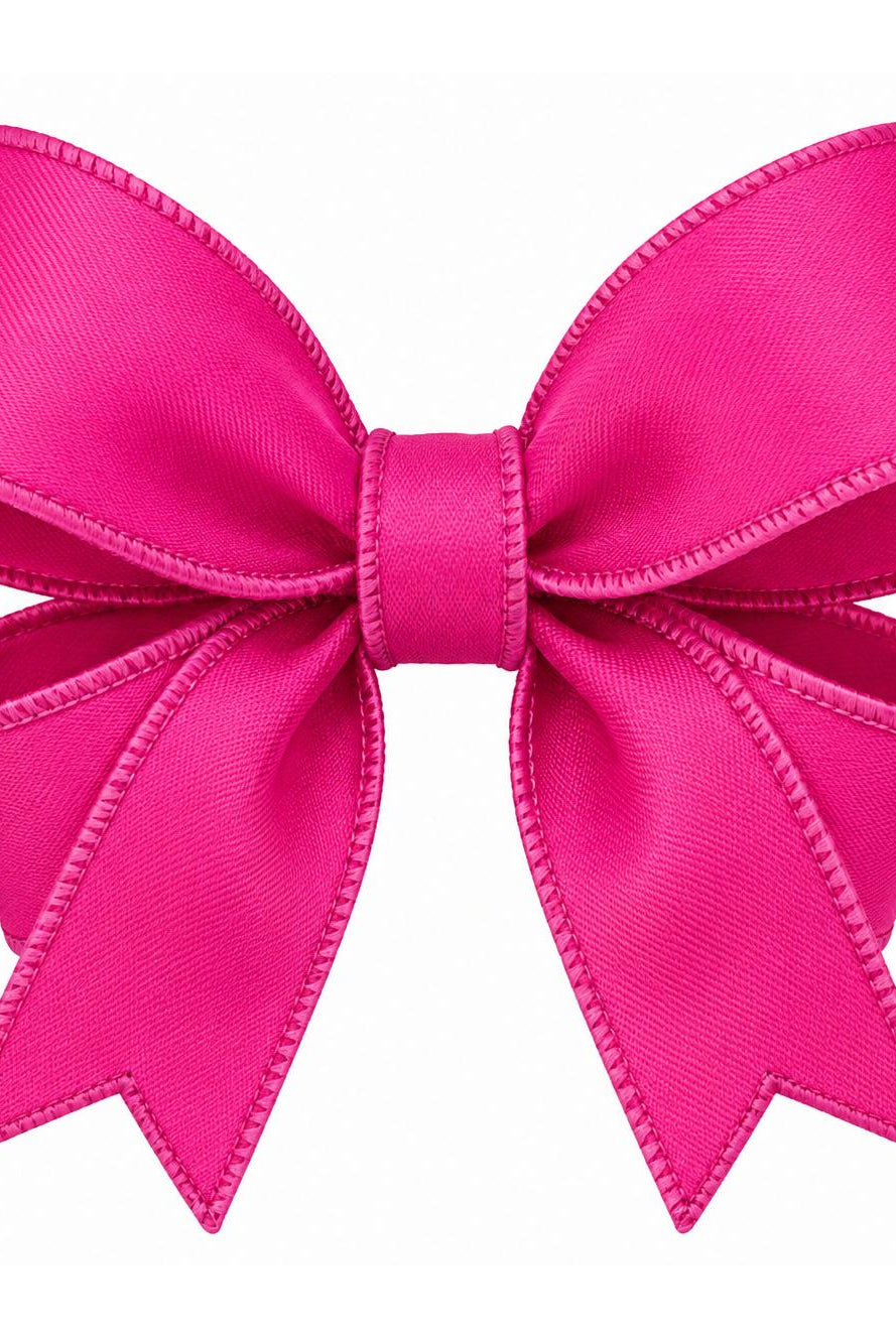 Vibrant fuchsia 7/8-inch diagonal weave ribbon tied in a bow with a decorative sewn wired edge.