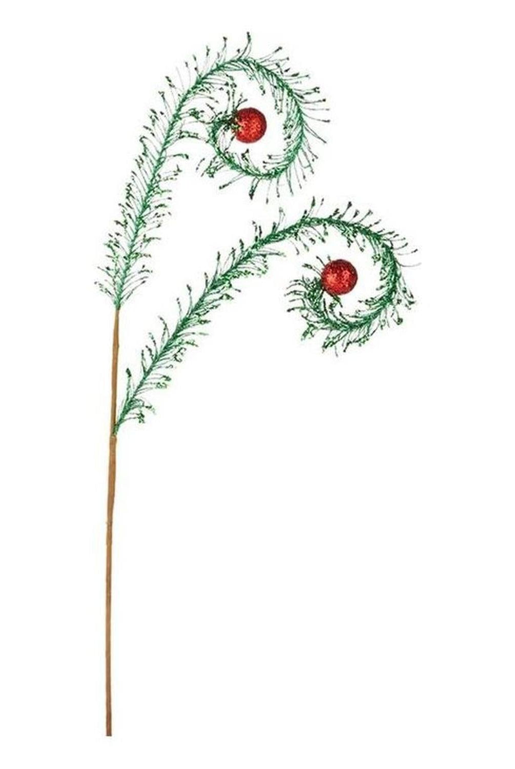 28" Glittered Feather Spray Color: Dark Green